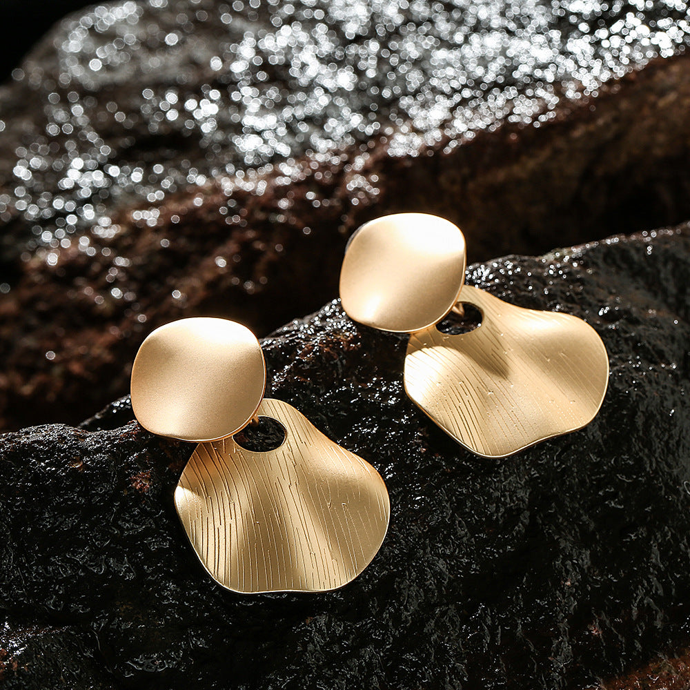 Geometric Round Drop Earrings Stainless Steel Gold Silver Tone Women