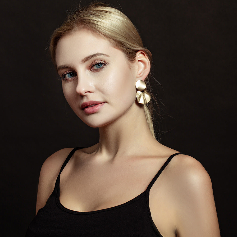 Geometric Round Drop Earrings Stainless Steel Gold Silver Tone Women