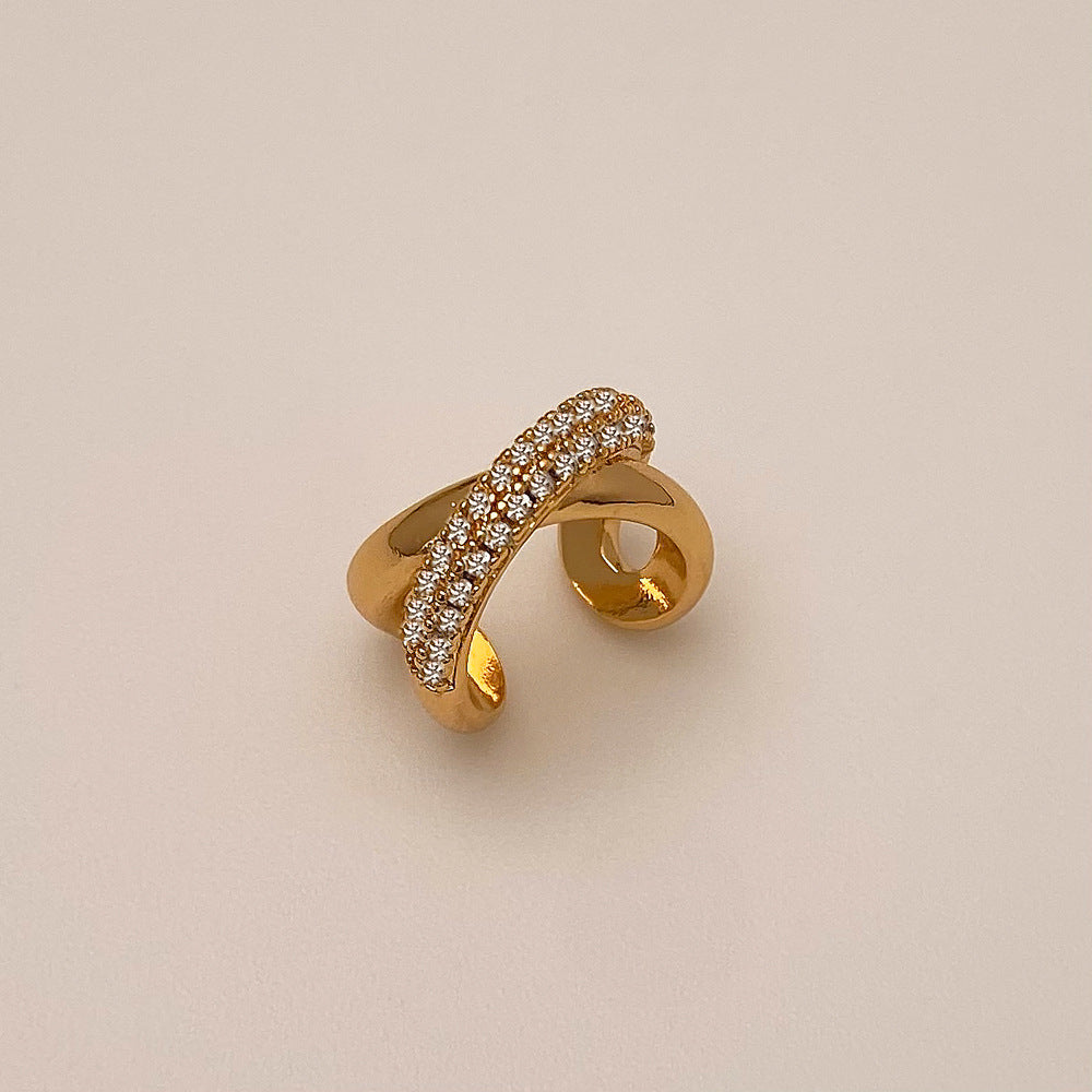 Gold Silver Micro Pave Zircon Geometric Ear Cuff Non-Pierced