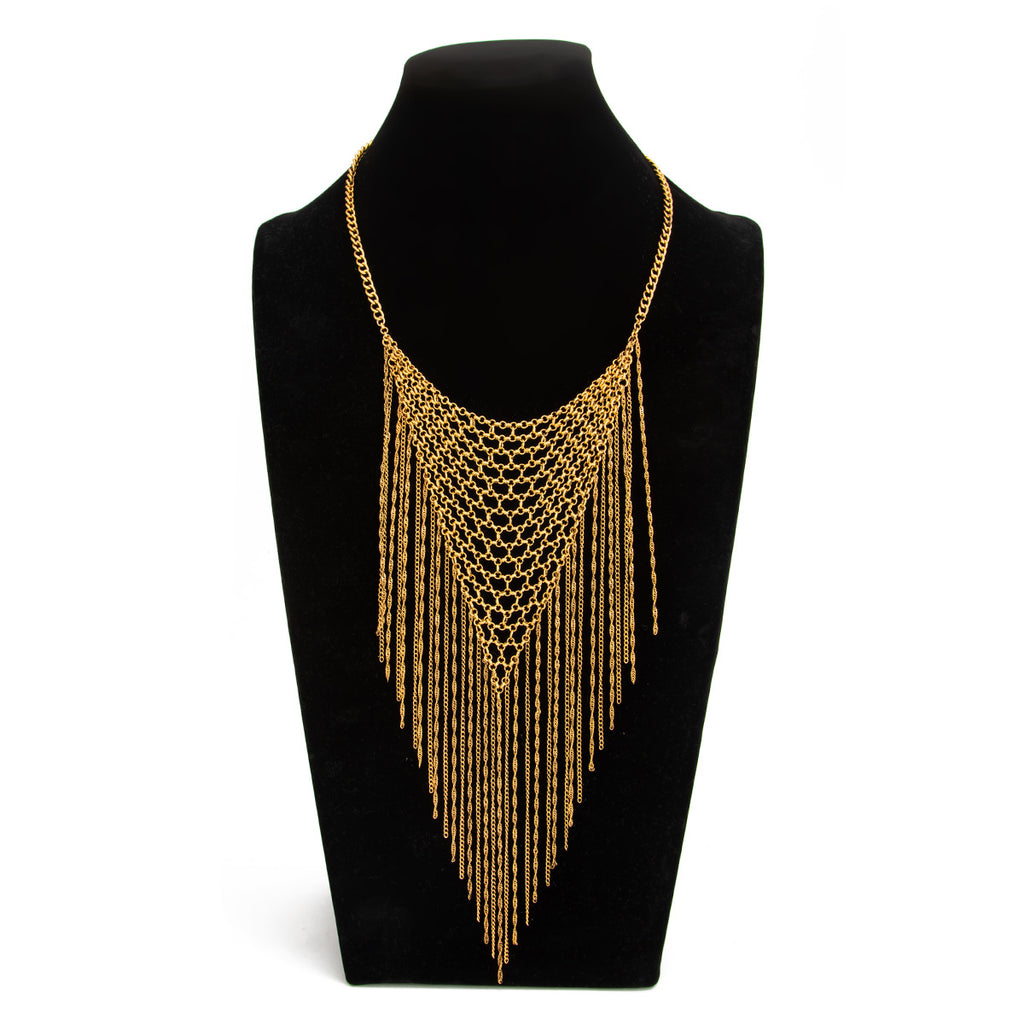 Punk Tassel Statement Necklace Stainless Steel Antique Gold for Women