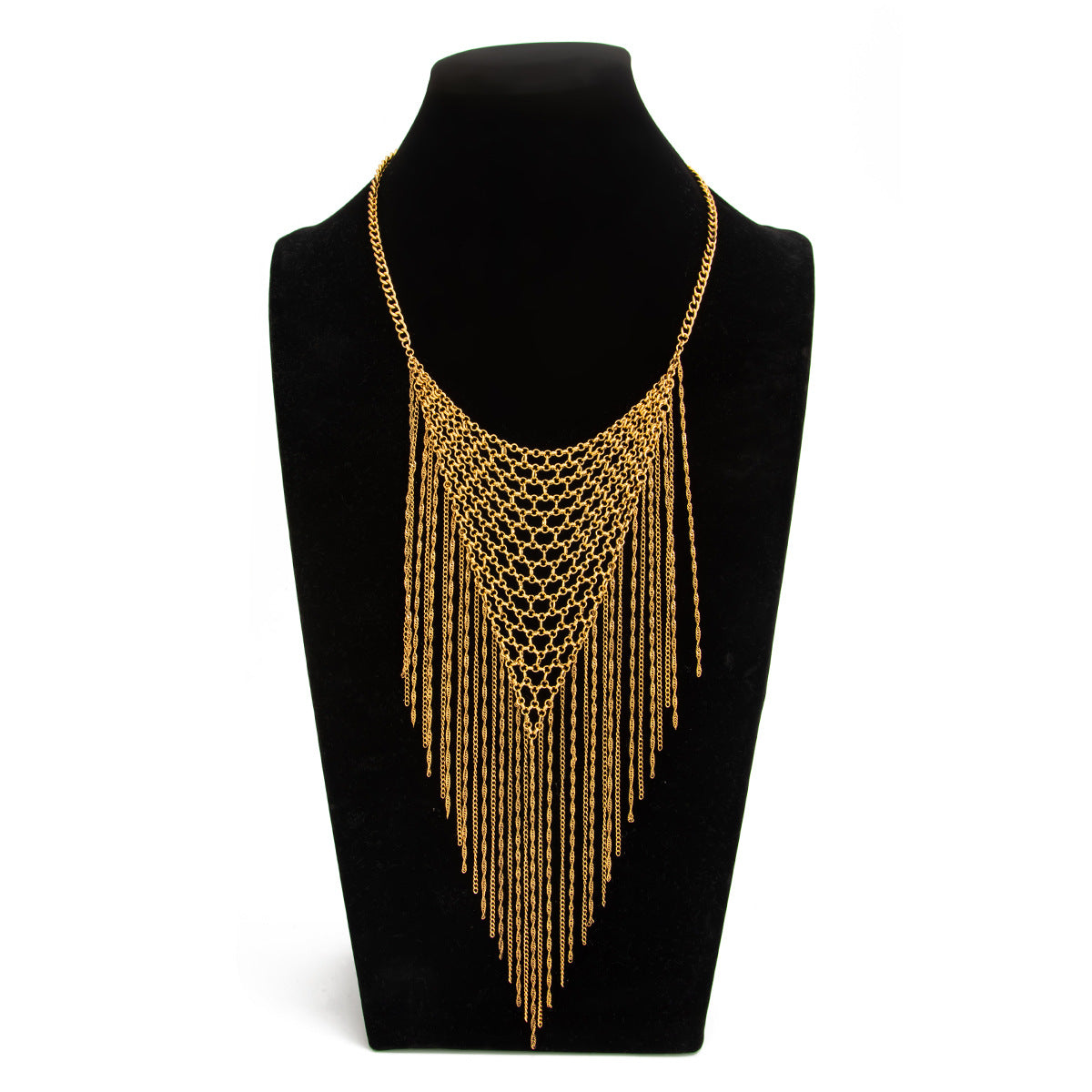 Punk Tassel Statement Necklace Stainless Steel Antique Gold for Women