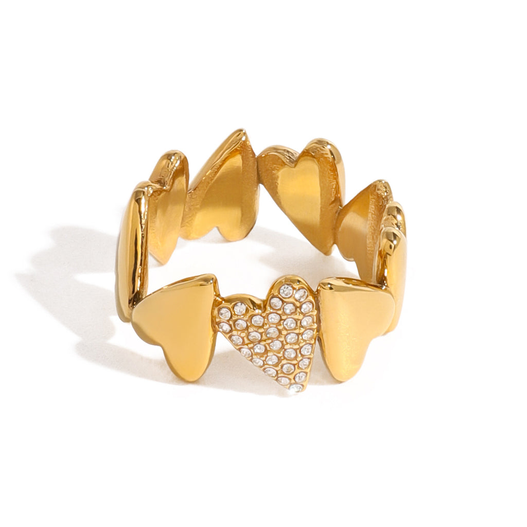 Gold Heart Shape Stainless Steel Zircon Ring for Women