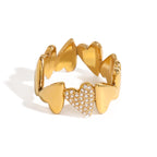 Gold Heart Shape Stainless Steel Zircon Ring for Women