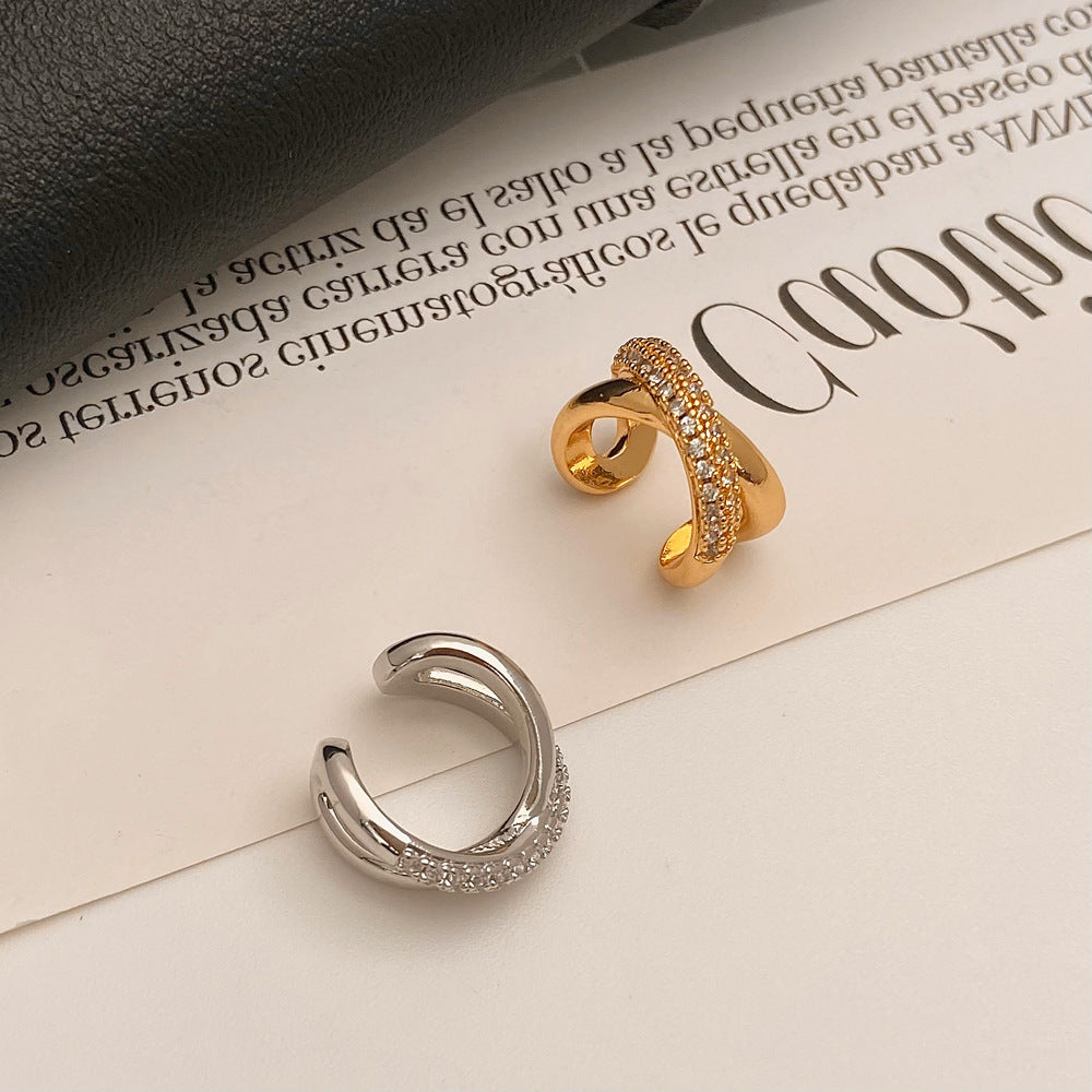 Gold Silver Micro Pave Zircon Geometric Ear Cuff Non-Pierced