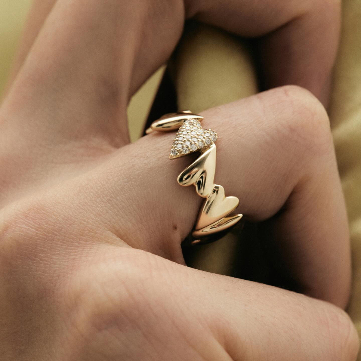 Gold Heart Shape Stainless Steel Zircon Ring for Women