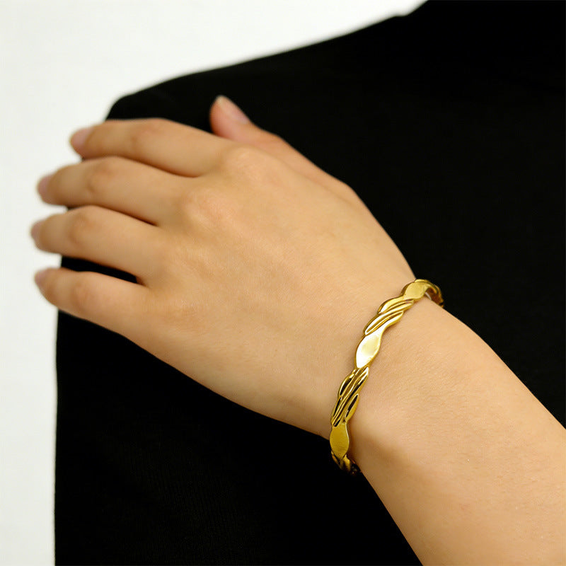 Gold Möbius Open Cuff Bracelet Stainless Steel for Women