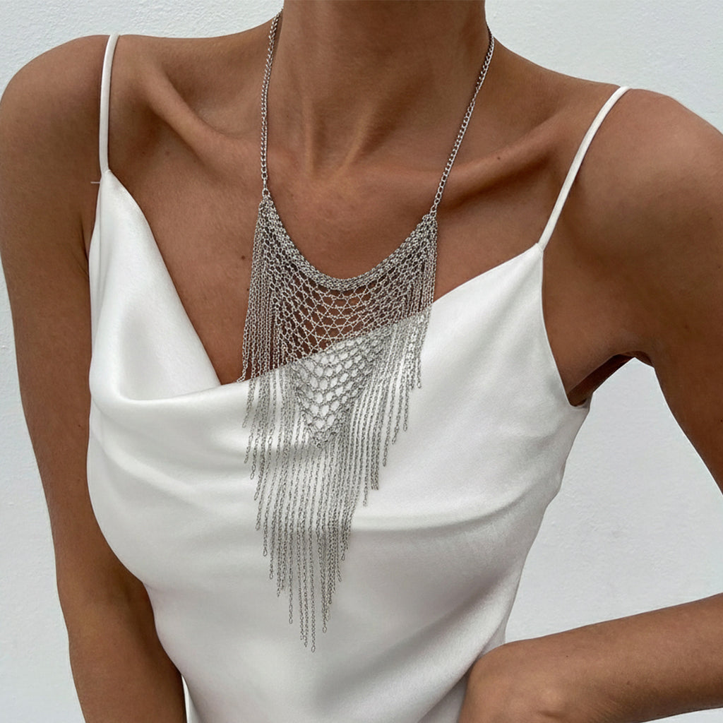 Punk Tassel Statement Necklace Stainless Steel Antique Gold for Women