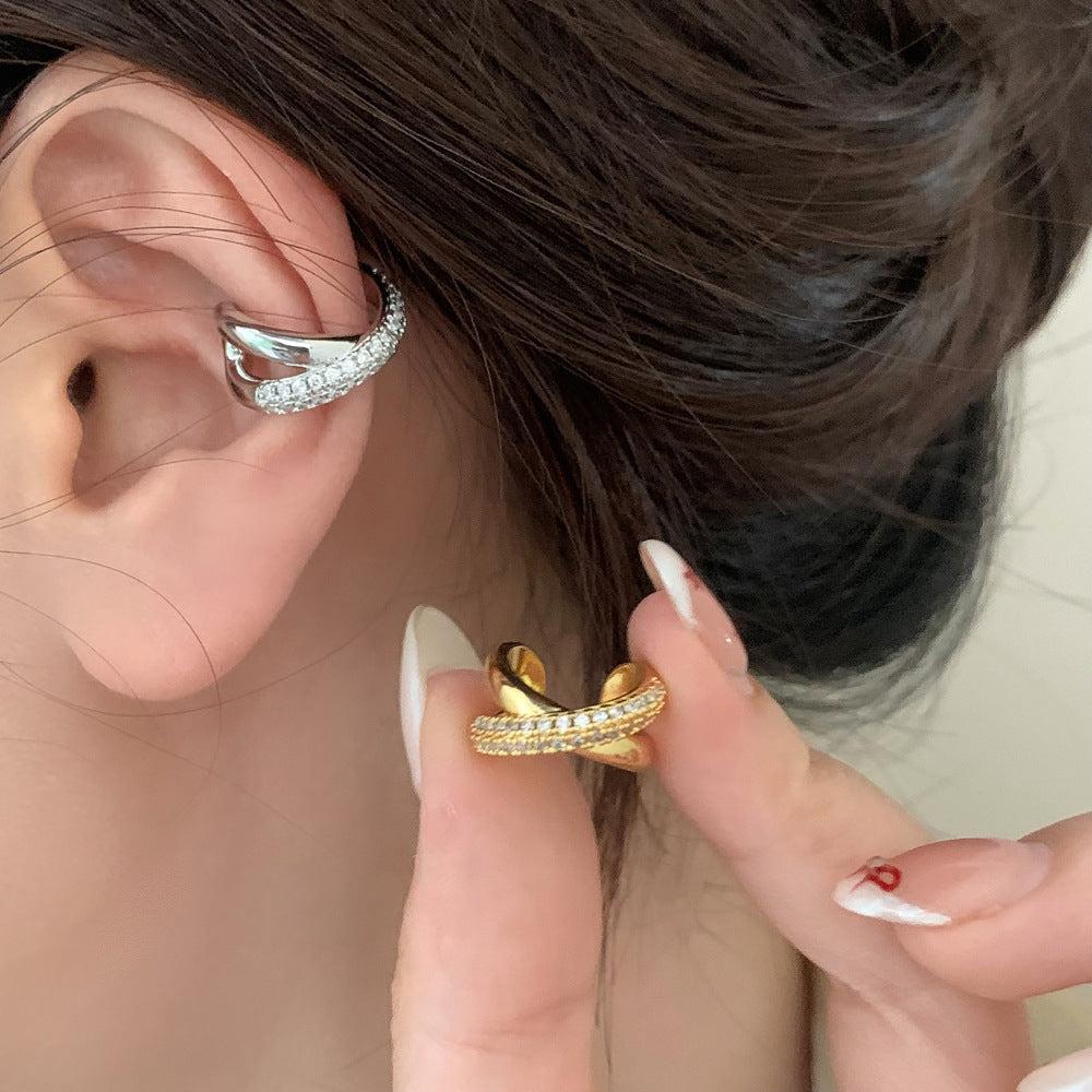 Gold Silver Micro Pave Zircon Geometric Ear Cuff Non-Pierced