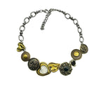 Vintage Distressed Button Choker Necklace Antique Gold for Women