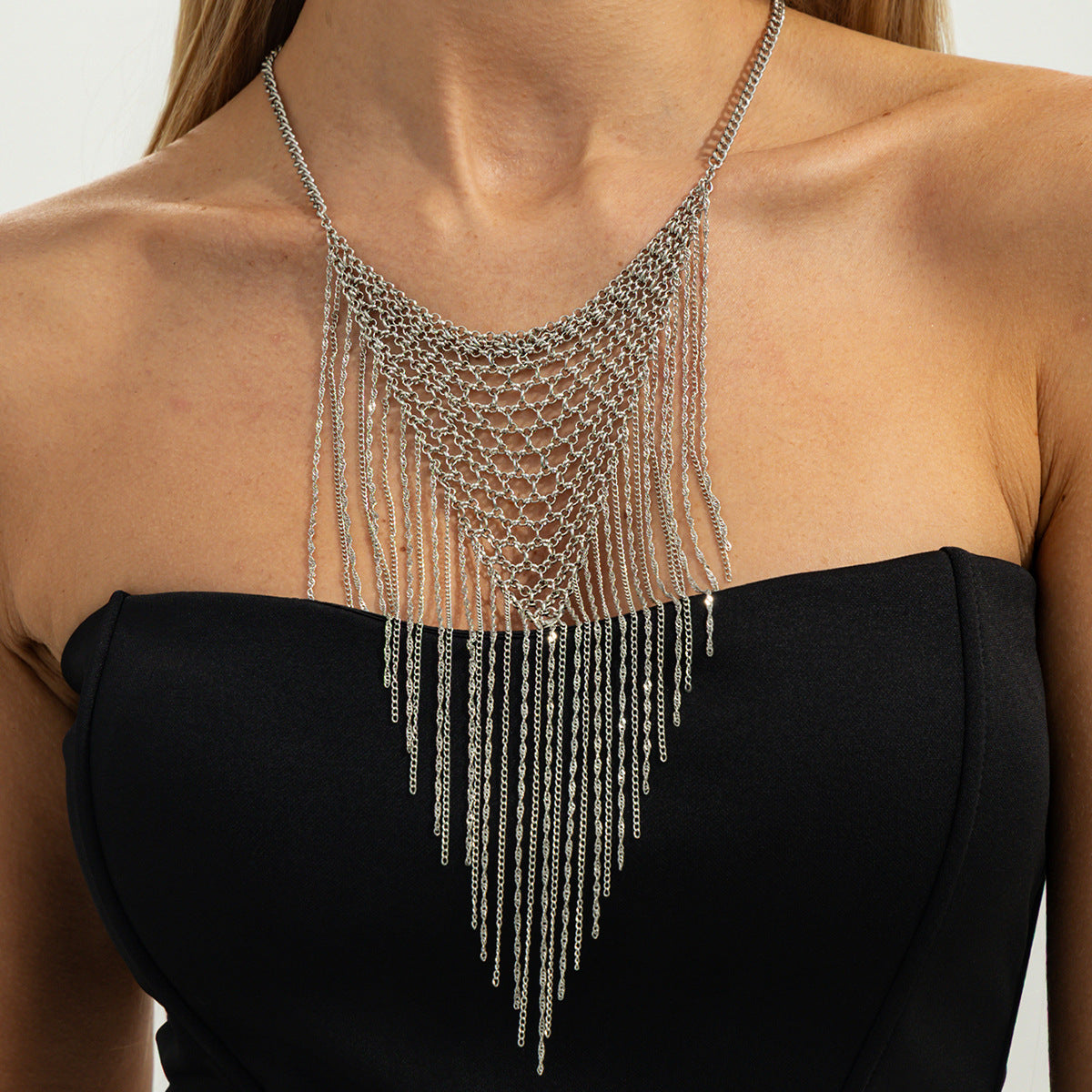 Punk Tassel Statement Necklace Stainless Steel Antique Gold for Women