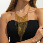 Punk Tassel Statement Necklace Stainless Steel Antique Gold for Women